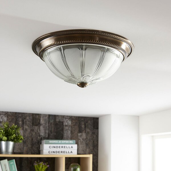 Lindby plafonieră LED Henja, alamă antică, Ø 32 cm, dimabil, reglabil, Bronz / Alamă Veche, Camera de zi / sufragerie, Sticlă, Antichitate
