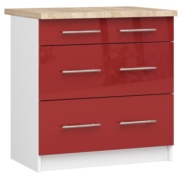 Dulap inferior de bucătărie Ozara S80 3SZ (alb + roșu lucios). Promo -18%. 1071130