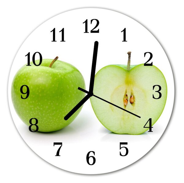 Ceas de perete din sticla rotund Apple a consumului de fructe verzi