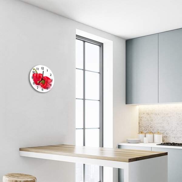 Ceas de perete din sticla rotund Paprika Food and Drinks Red