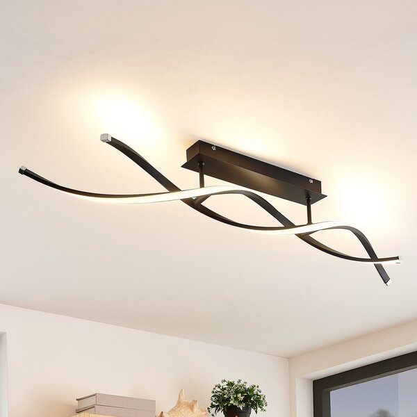 Lindby Welina plafonieră LED, dimabilă, reglabil, Negru, Camera de zi / sufragerie, Metal, Modern
