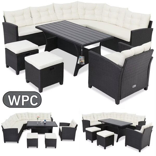 Deuba Set rattan Sedan + fotoliu + 2x taburet - negru