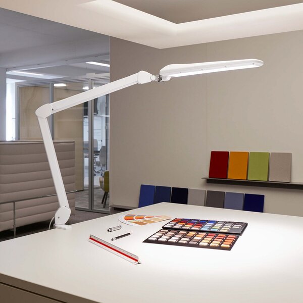 Maul Lampă de masă cu LED MAULcraft, alb, 52 cm, bază clemă, dimabil, reglabil, Alb, Studiu / Birou, Plastic, Modern, Corpuri de iluminat cu clemă / cu fișă