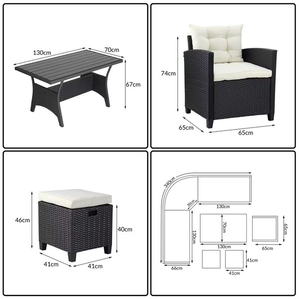 Deuba Set rattan Sedan + fotoliu + 2x taburet - negru