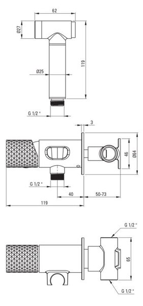 Baterie pentru bideu încastrată SILIA HEXA, cu duș de mână tip bidetta – Finisaj auriu periat – Cod BHS_R34M