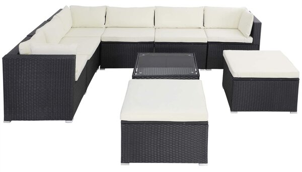Deuba Set rattan de gradina XXL - perne negre/crem