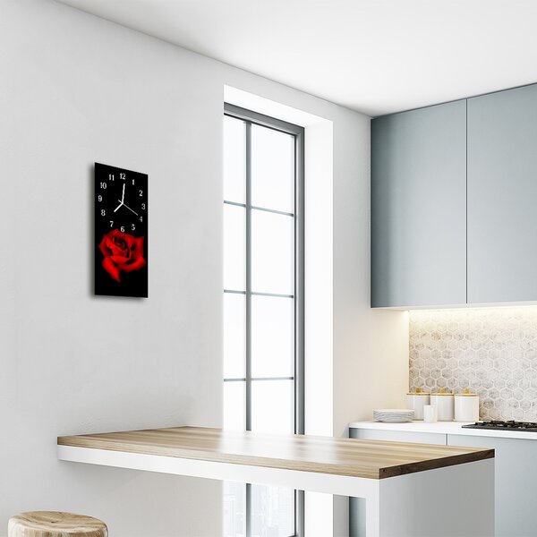 Ceas de perete din sticla vertical Flori red rose