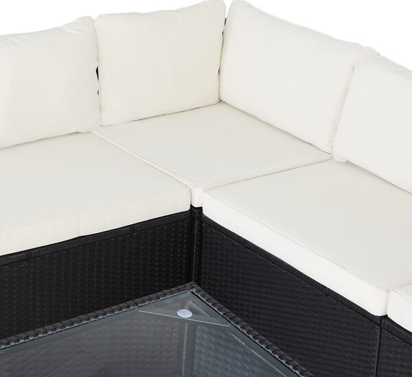 Deuba Set rattan de gradina XXL - perne negre/crem