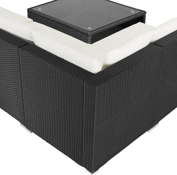 Deuba Set rattan de gradina XXL - perne negre/crem