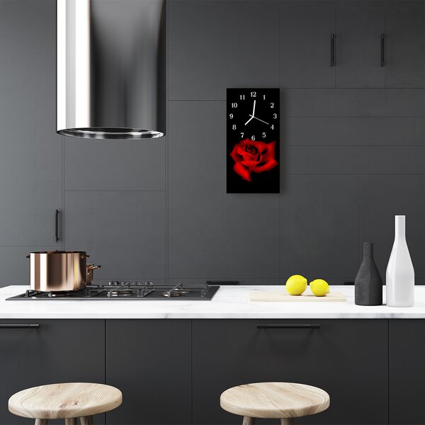 Ceas de perete din sticla vertical Flori red rose