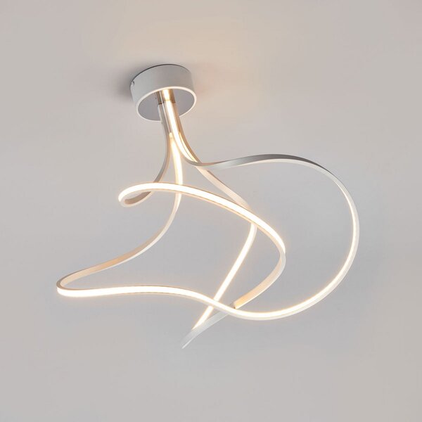 Domiluce Plafonieră LED Lungo alu, înălțime 42 cm, reglabil, Metalic, Camera de zi / sufragerie, Metal, Modern