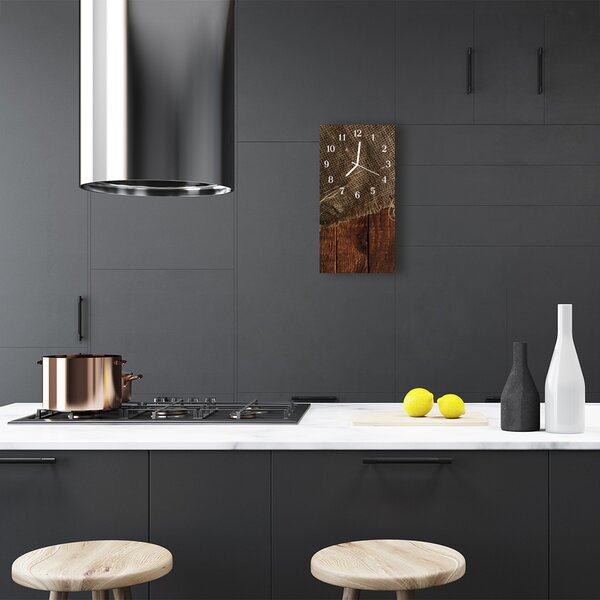 Ceas de perete din sticla vertical Lemn maro art canvas