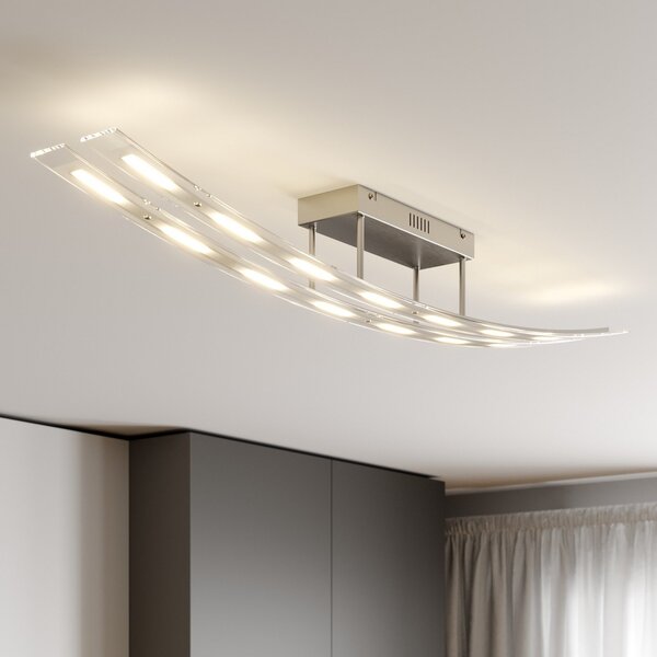 Lindby Plafonieră LED Jarda, sticlă, 134 cm lungime, dimabilă, reglabil, Transparent, Camera de zi / sufragerie, Sticlă, Modern
