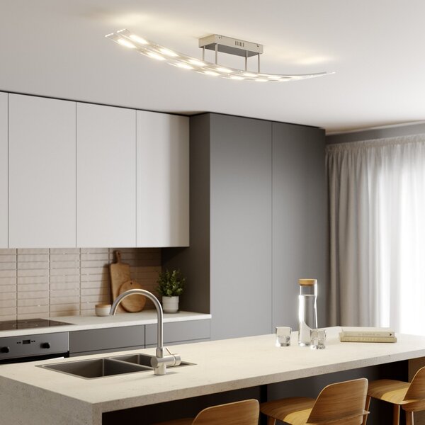 Lindby Plafonieră LED Jarda, sticlă, 134 cm lungime, dimabilă, reglabil, Transparent, Camera de zi / sufragerie, Sticlă, Modern