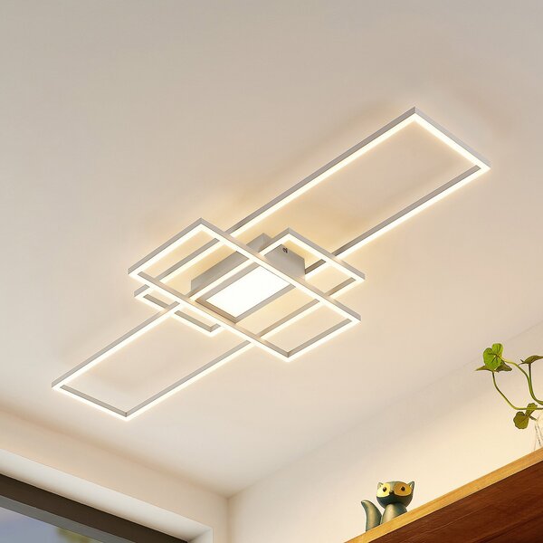 Lindby plafonieră LED Caitlin, alb, metal, 105cm, reglabil, Alb, Camera de zi / sufragerie, Metal, Modern