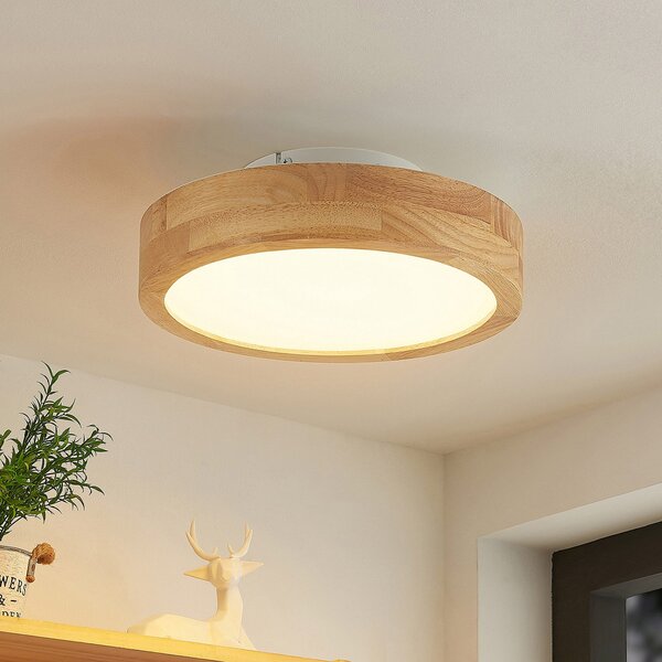 Lindby plafonieră LED Lanira, Ø 30 cm, lemn, telecomandă, CCT, reglabil, Lemn, Camera de zi / sufragerie, Lemn, Modern