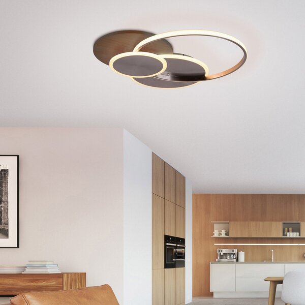 Paul Neuhaus plafonieră LED Palma, lemn, CCT, 65cm, dimabil, reglabil, Lemn, Camera de zi / sufragerie, Metal