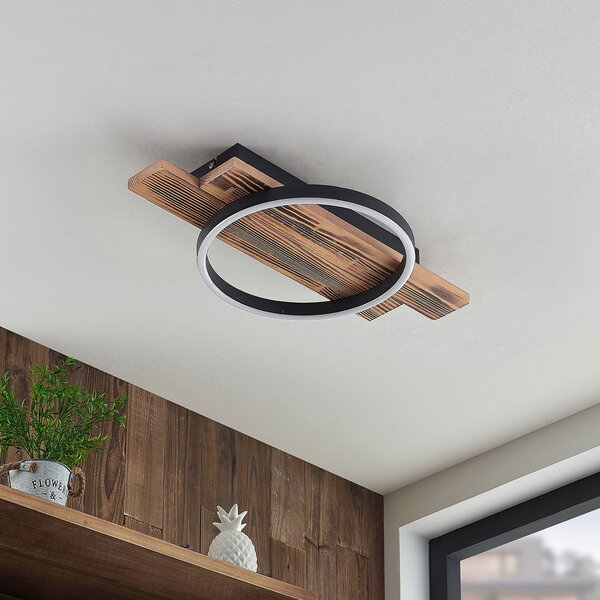 Lindby plafonieră LED Sentoa, lemn, 52,8 cm lungime, 3.000 K, reglabil, Lemn, Camera de zi / sufragerie, Lemn, Modern