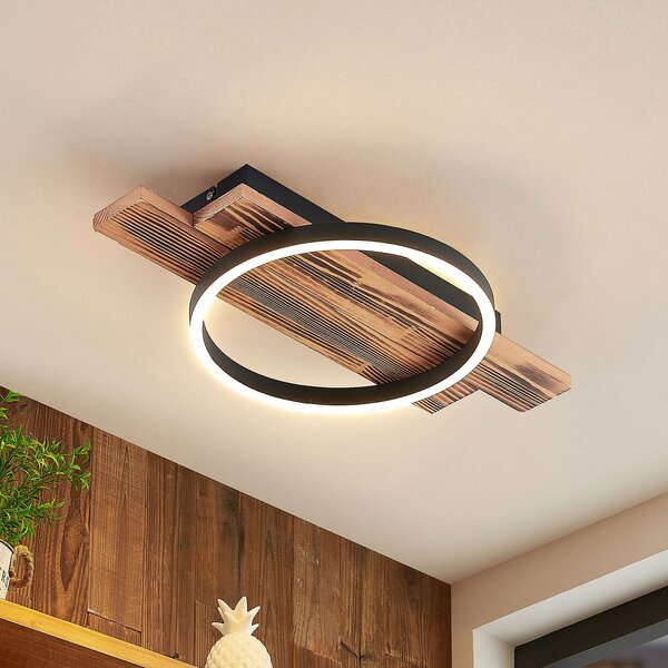 Lindby plafonieră LED Sentoa, lemn, 52,8 cm lungime, 3.000 K, reglabil, Lemn, Camera de zi / sufragerie, Lemn, Modern