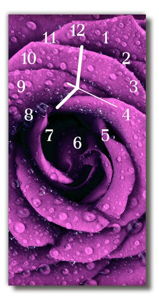 Ceas de perete din sticla vertical Rose picături flori roșii