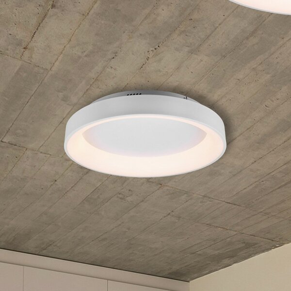 Trio Lighting Plafonieră LED Girona cu telecomandă, alb, reglabil, Alb, Camera de zi / sufragerie, Metal, Modern