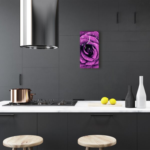 Ceas de perete din sticla vertical Rose picături flori roșii