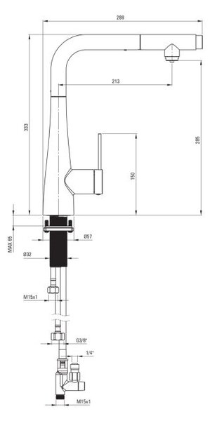 Baterie bucătărie ERIDAN, cu racord filtru de apă & pipă extractibilă, finisaj oțel șlefuit – Cod BRE_F75M