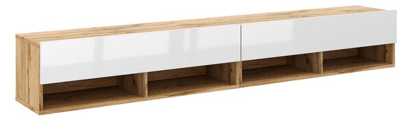 Comodă TV 200 cm, 2 uși, culoare stejar wotan/alb lucios DERBY