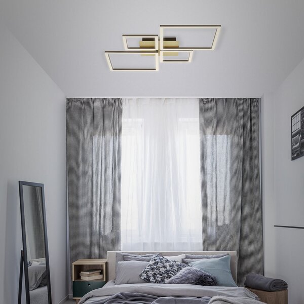 Briloner Plafonieră LED Frame, aurie, dimabila, 4 becuri, reglabil, Auriu / Alamă, Camera de zi / sufragerie, Metal, Modern, Plafon cu flacără multiplă