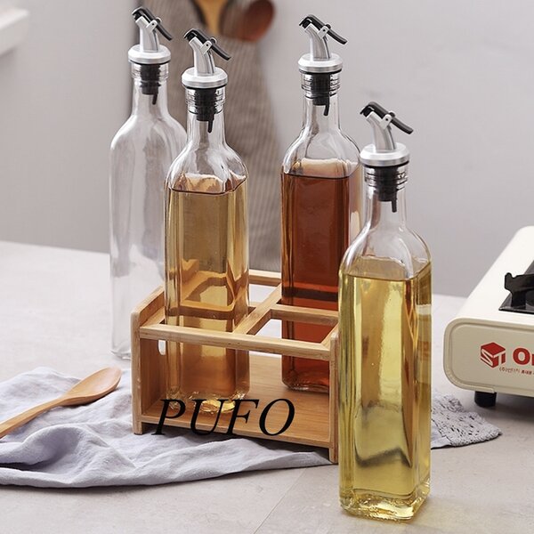 Set 2 Recipiente din sticla Pufo pentru Ulei si Otet, 2 x 400 ml – Dozare Usoara, Depozitare Eleganta ,Design Elegant pentru Bucatarie