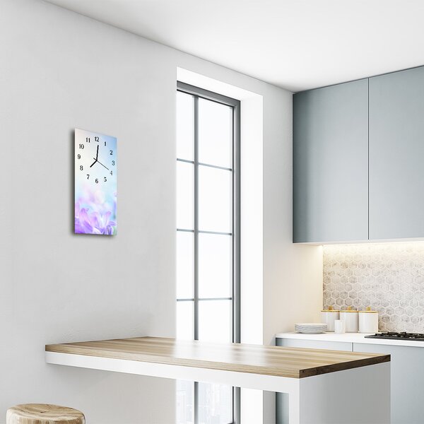 Ceas de perete din sticla vertical Flori violet violet