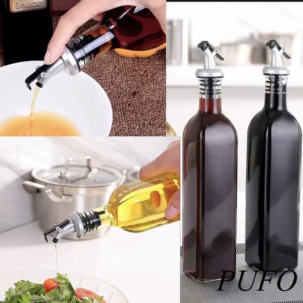 Set 2 Recipiente din sticla Pufo pentru Ulei si Otet, 2 x 400 ml – Dozare Usoara, Depozitare Eleganta ,Design Elegant pentru Bucatarie