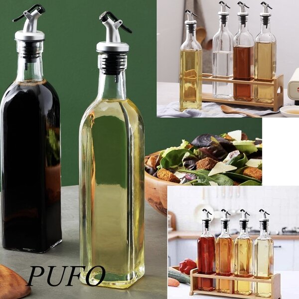Set 2 Recipiente din sticla Pufo pentru Ulei si Otet, 2 x 400 ml – Dozare Usoara, Depozitare Eleganta ,Design Elegant pentru Bucatarie