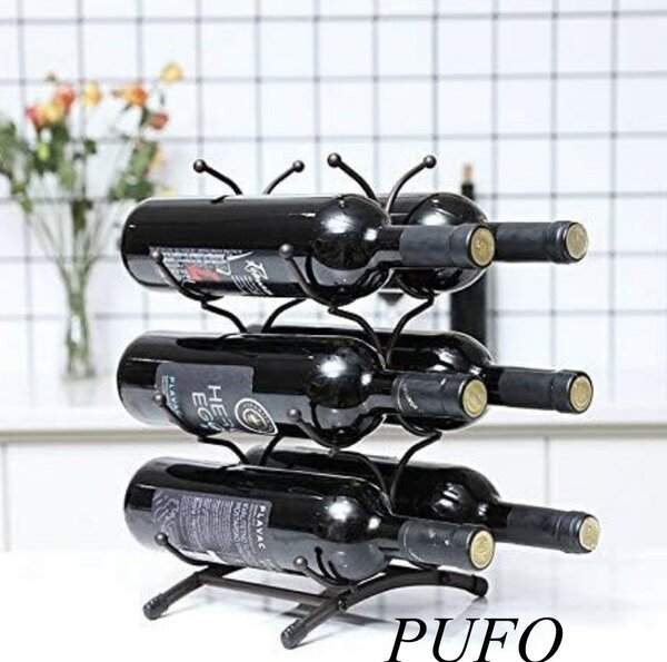 Suport Metalic Pufo pentru Sticle de Vin– Organizator Elegant pentru Depozitare si Expunere Stilata a Vinurilor
