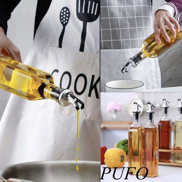 Set 2 Recipiente din sticla Pufo pentru Ulei si Otet, 2 x 400 ml – Dozare Usoara, Depozitare Eleganta ,Design Elegant pentru Bucatarie