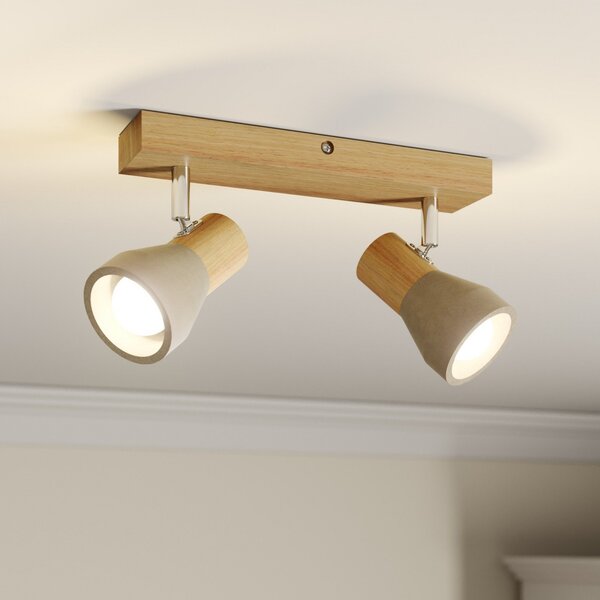 Lindby Spot Filiz, 2 becuri, 27 cm, lemn, beton, E14, reglabil, Lemn, dormitor, Lemn, Scandinavă