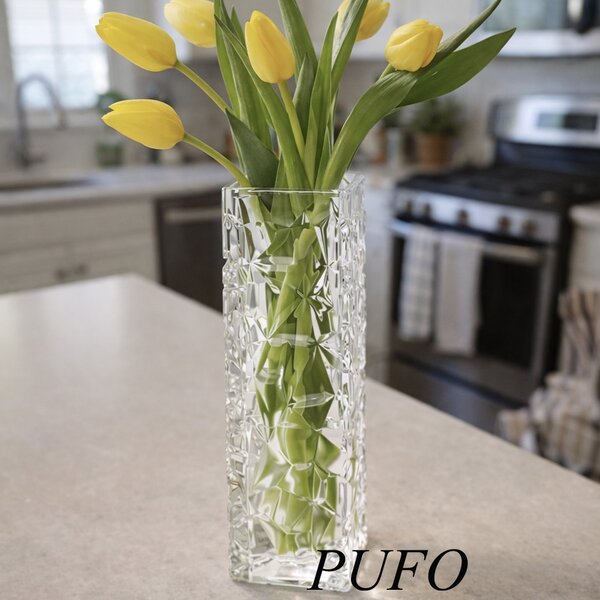 Vaza decorativa eleganta Pufo Harmony din sticla groasa pentru flori si aranjamente, 23 cm- design modern pentru living si decor interior
