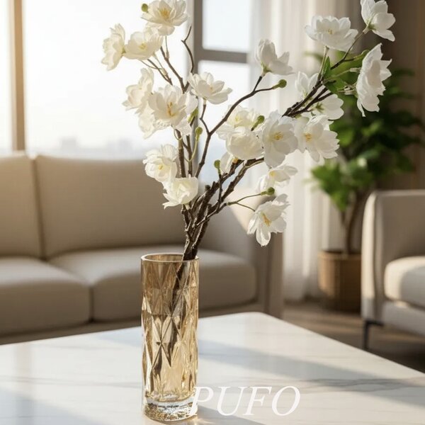 Vaza Decorativa Eleganta Pufo Glorious din Sticla pentru Flori si Aranjamente, 20 cm, Auriu- Design Modern pentru Living si Decor Interior