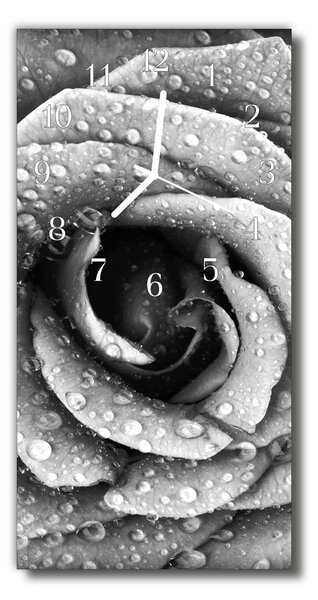 Ceas de perete din sticla vertical Flori rose gray