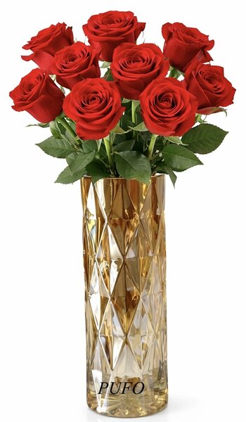 Vaza Decorativa Eleganta Pufo Glorious din Sticla pentru Flori si Aranjamente, 20 cm, Auriu- Design Modern pentru Living si Decor Interior