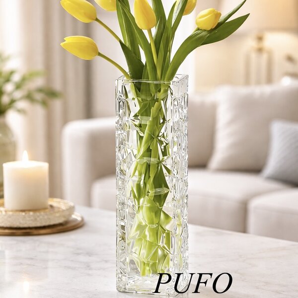 Vaza decorativa eleganta Pufo Harmony din sticla groasa pentru flori si aranjamente, 23 cm- design modern pentru living si decor interior