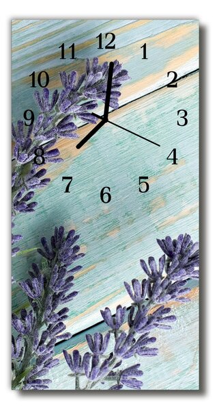 Ceas de perete din sticla vertical Flori de levantica violet