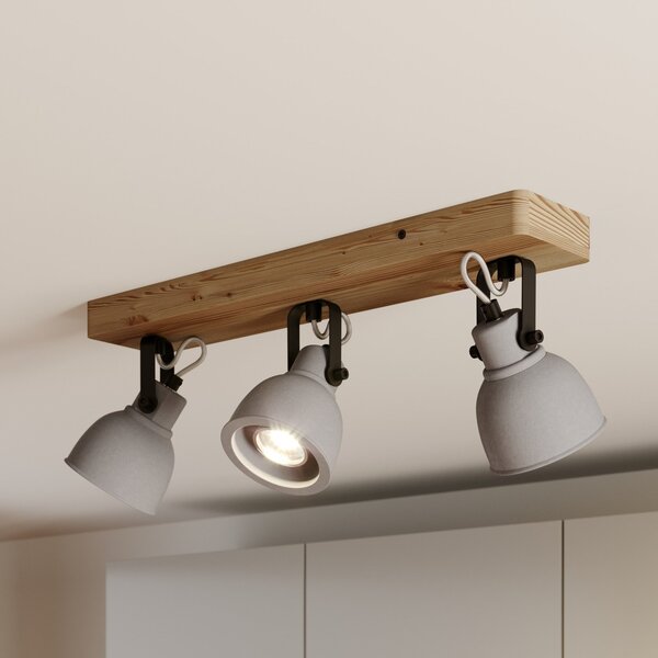 Lindby Spot Mitis, 50 cm, 3 becuri, gri, lemn, beton, GU10, reglabil, Gri, Camera de zi / sufragerie, Beton, Design industrial