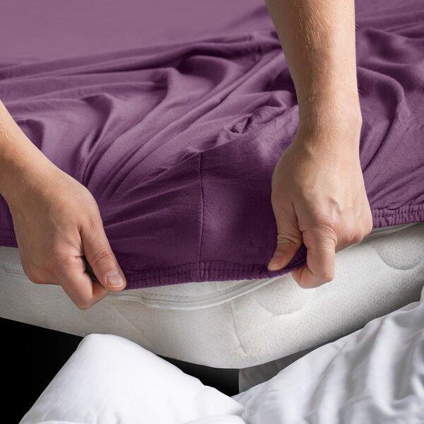 Cearceaf mov din jerseu cu elastic 220x200 cm Amber – Restilo