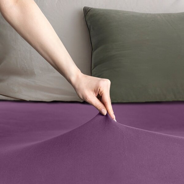 Cearceaf mov din jerseu cu elastic 220x200 cm Amber – Restilo