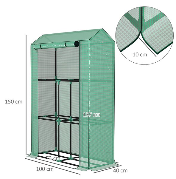 Outsunny Sera Mini cu 3 Niveluri, Copertină din PE cu Armătură și Ușă Rulabilă, 100x40x150 cm, Verde | Aosom Romania