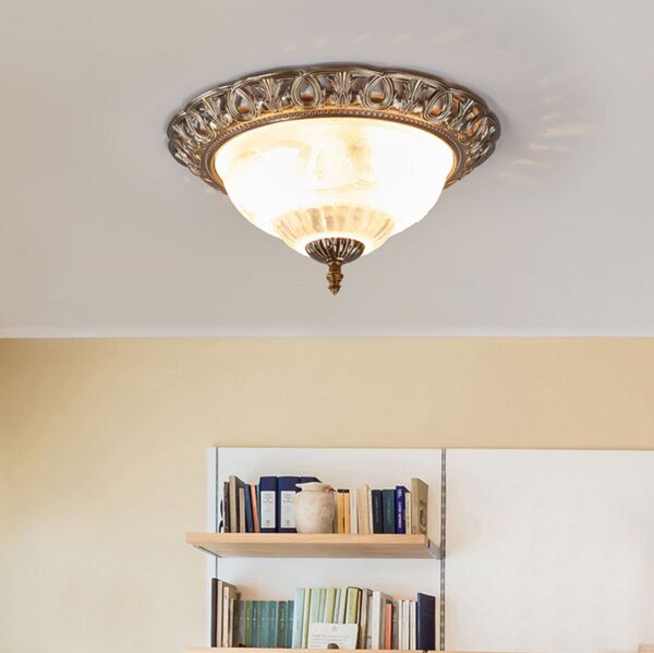 Searchlight Plafonieră elegantă Teresa cu margine decorată, reglabil, Bronz / Alamă Veche, Camera de zi / sufragerie, Sticlă, Antichitate