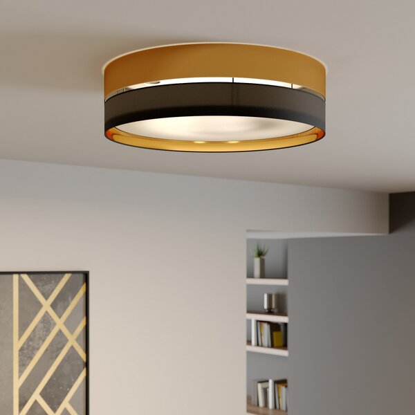 TK Lighting Plachetă plafonieră Hilton, negru/auriu, Ø 60cm, reglabil, Negru, Camera de zi / sufragerie, Metal, Modern