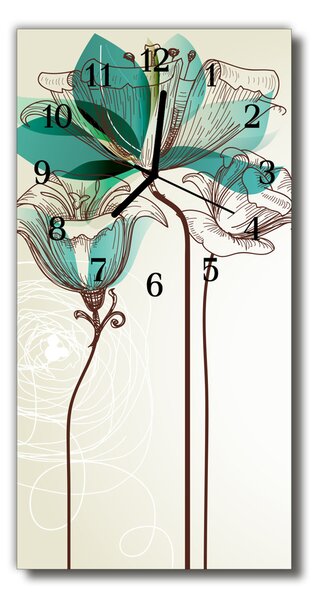Ceas de perete din sticla vertical Flori de culoare floare grafica