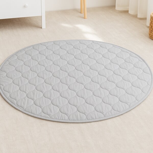 Covor copii de joaca gros rotund cu diametru de 150 cm Kidizi gri, model matlasat, lavabil si usor de intretinut